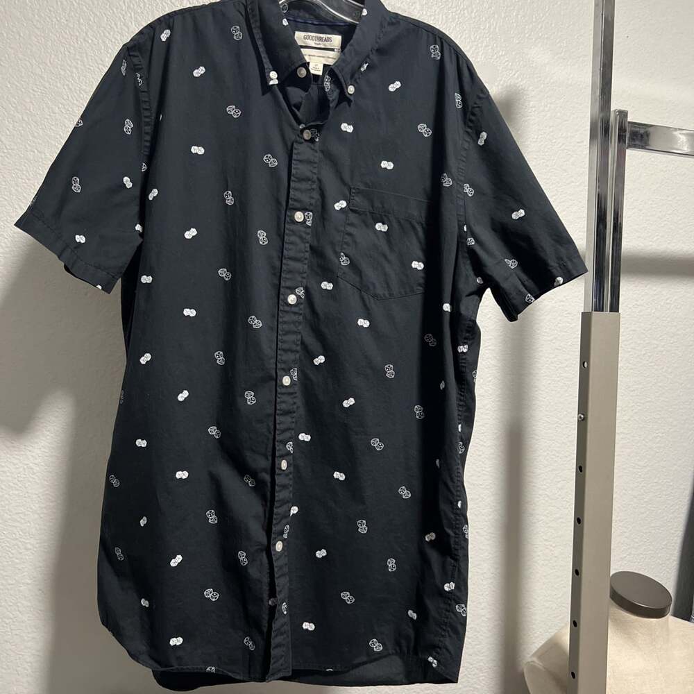 Goodthreads Poplin Shirt Mens LT Black Dice Cotton Standard Fit Button Down